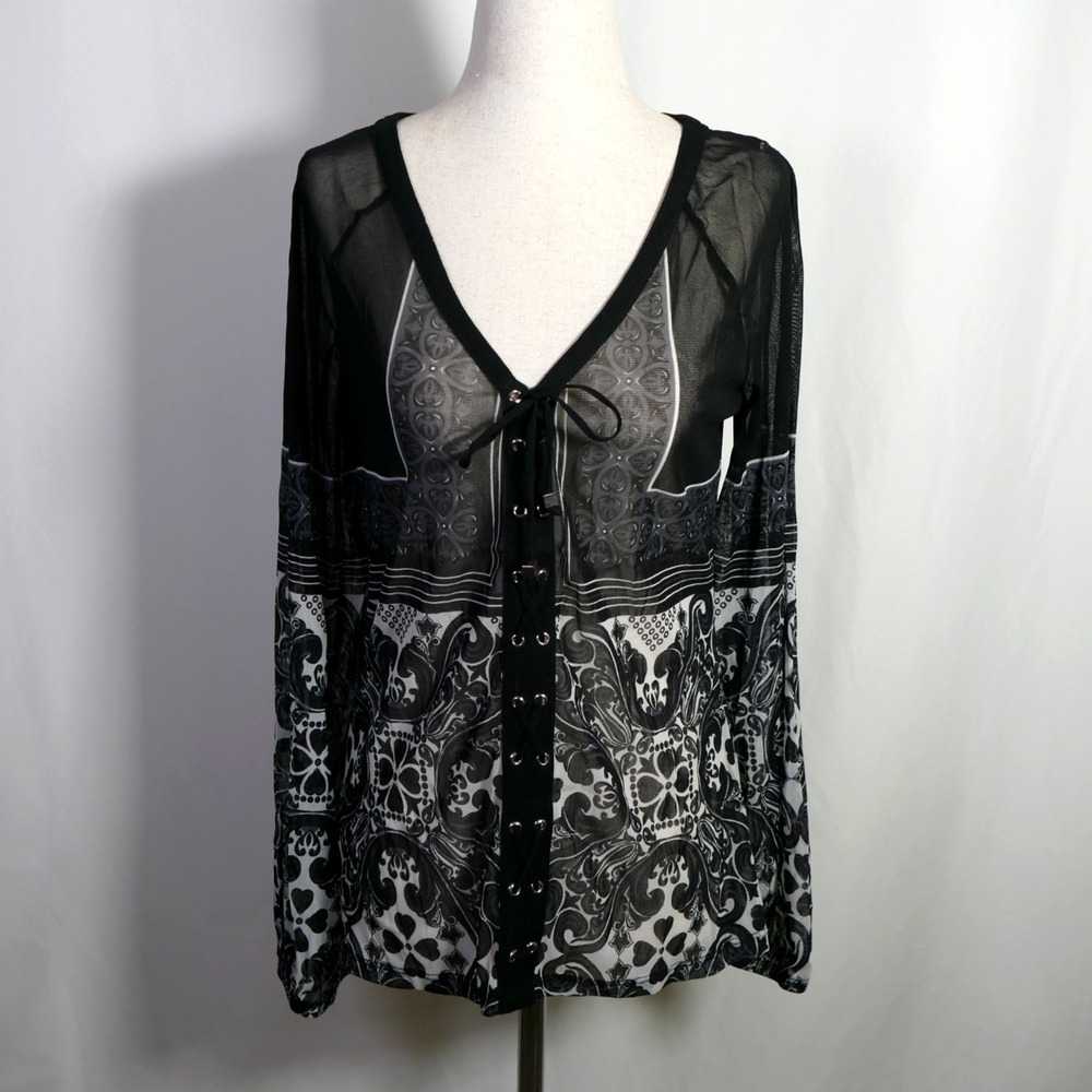 INC Womens Y2K Fairy Grunge Lace Up Sheer Mesh Top Size M Edgy Baddie Festival
